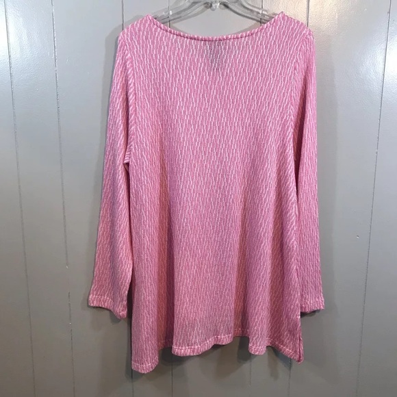 Chelsea & Theodore Pink White Knit Relaxed Fit Long Sleeve Casual Sweater - Picture 6 of 7